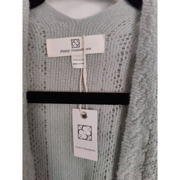 Pretty Persuasions Shawl Wrap Cozy Open Knit Aqua Blue W Fringe One Size NWT - Picture 4 of 8